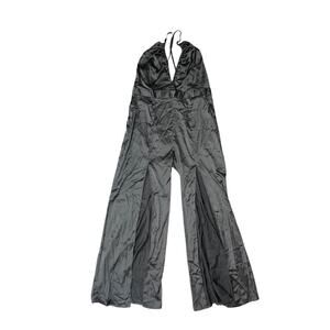 CIDER SATIN STYLE JUMPSUIT STRAPPY X CROSS STRAPS SLIT OPENING WIDE LEG NWT Y2K